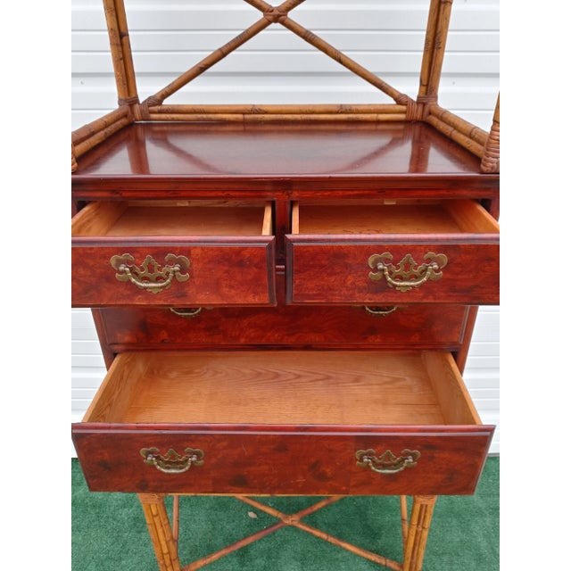 Vintage Bamboo Pagoda Top 5 Drawer Mahogany Chest of Drawers Dresser For Sale - Image 11 of 13