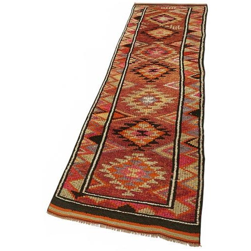 Boho Chic Orange Bohemian Runner Rug For Sale - Image 3 of 7