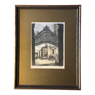 Vintage Hans Leisch Signed Original Etching on Silk - St. Michael's Gate Vienna, Framed Austrian Landmark Print For Sale