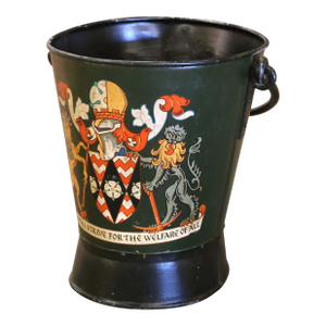 Early 20th Century English Hand-Painted Iron Fire or Coal Bucket With Crest