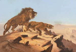 'Lions Watching a Camel Caravan' Attributed to Theodore Gericault