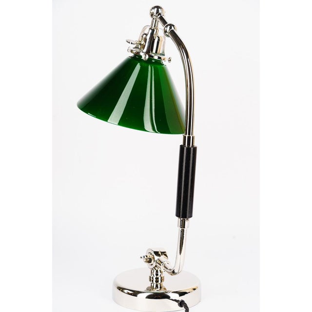 Art Deco Nickel-Plated Swivelling Table Lamp with Green Glass Shade, Vienna, Austria, 1920s For Sale - Image 4 of 18
