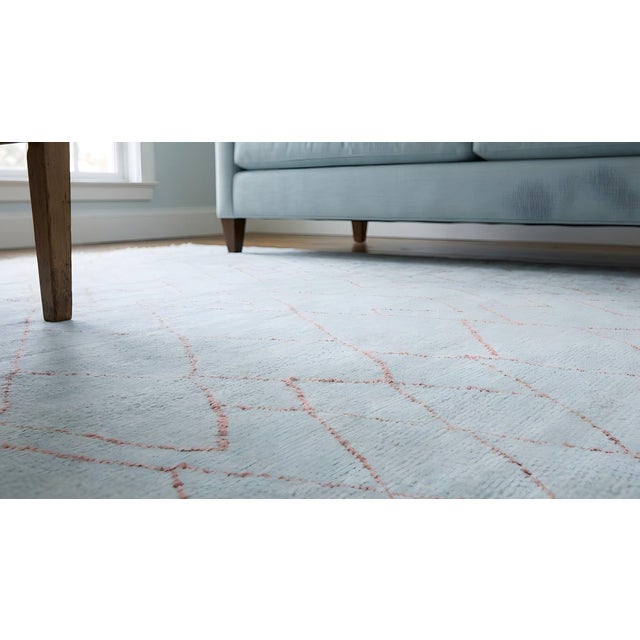 9x12 Blue Hand-Knotted Wool Chevron Gridwork Tribal Modern Carpet Rug For Sale - Image 10 of 15
