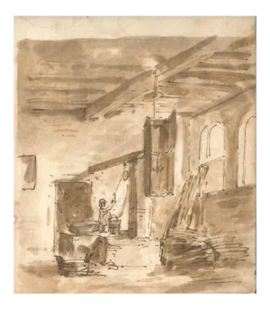 Thomas Stothard, interior of a House, Early 19th-Century, Ink Drawing