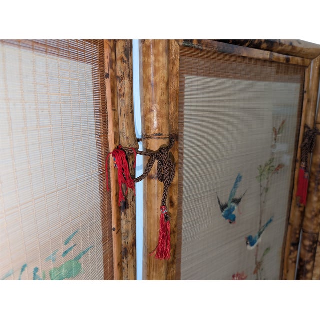 Oriental Four-Panel Room Divider in Bamboo Wood, 1950s For Sale - Image 6 of 9