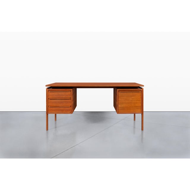 Mid-Century Modern Danish Modern Floating Top Teak Executive Desk by g.v. Mobler For Sale - Image 3 of 14