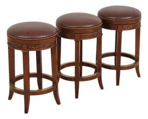 Set of 3 Stickley Cherry Leather Seat Counter Stools