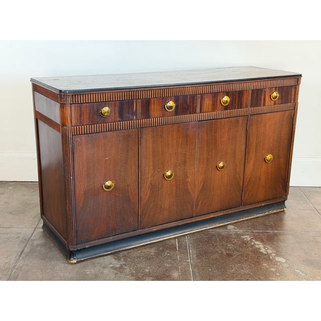 Mid-Century Modern Vintage 1940's Art Deco Walnut and Brass Credenza For Sale - Image 3 of 18