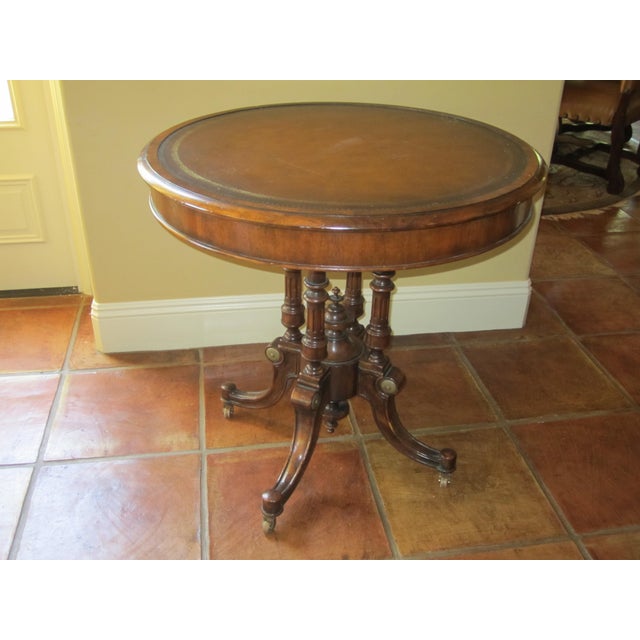 John Richard Furniture Leather Inlay & Wood Side Table Chairish