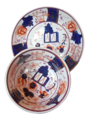 Mid 19th Century Vintage Gaudy Welsh Cup & Saucer- A Pair