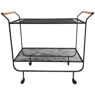 1950s Modernist Frederick Weinberg Wrought Iron Bar Cart For Sale