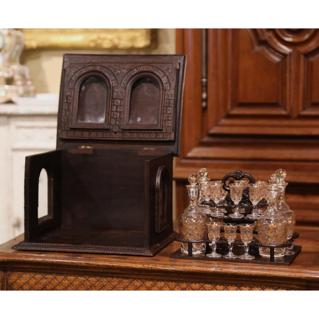 19th Century French Black Forest Walnut Cave À Liqueur With Gilt Crystal Service For Sale In Dallas - Image 6 of 11