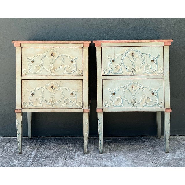 Late 20th Century Vintage Italian Regency Hand Painted Nighstands - Set of 2 For Sale - Image 5 of 12