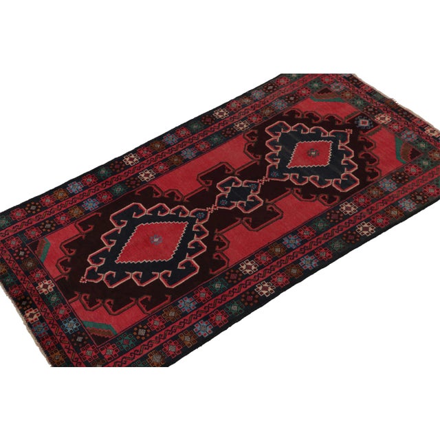 Rug & Kilim Rug & Kilim’s Baluch Tribal Runner Rug With Red and Navy Blue Diamond Medallions For Sale - Image 4 of 8