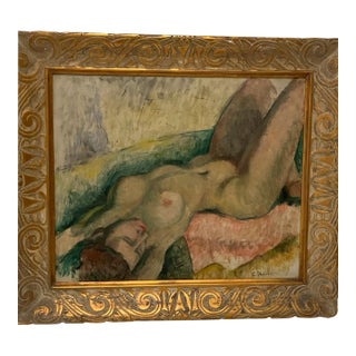 Constantine Pougialis (1894–1985) Seated Reclining Female Nude Modernist Oil Painting Usa 1930s-1950s For Sale