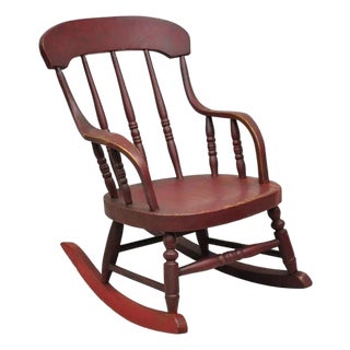 Antique American Primitive Spindle Back Small Child's Rocker Rocking Chair For Sale