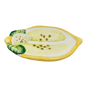Vintage Italian Majolica Lemon Slice Serving Plate With Toothpick Holder