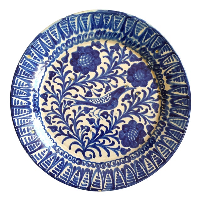 Large Antique Spanish Fajalauza Pottery Hand-Painted Bowl For Sale