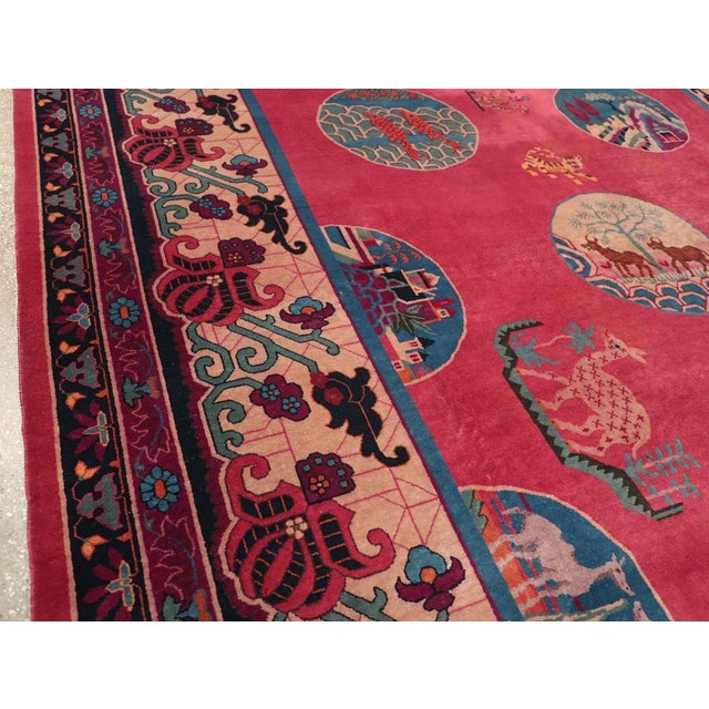 Art Deco Galerie Shabab Collection Mid-20th Century Handmade Chinese Pictorial Art Deco Room Size Carpet For Sale - Image 3 of 8