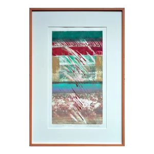 1980s Pastel Fireworks Abstract Oil Painting by Katherine Chang, Framed Liu
