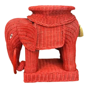 Chinese Export Style Wicker Elephant Side Table / Stool / Garden Seat