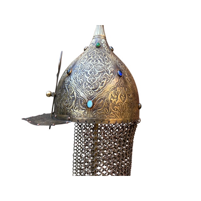 Jeweled Engraved Brass Helmet For Sale - Image 14 of 18