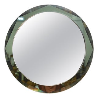 Round Green Double Beveled Mirror attributed to Antonio Lupi for Cristal Luxor, Italy, 1960s For Sale