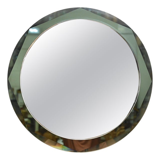Round Green Double Beveled Mirror attributed to Antonio Lupi for Cristal Luxor, Italy, 1960s For Sale