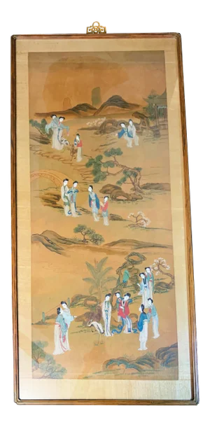 Antique Qing Dynasty Watercolor on Silk Framed Artwork