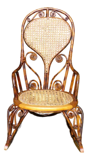 Vintage Art Nouveau Bentwood Burnt Bamboo and Cane Arm Rocking Chair Rocker