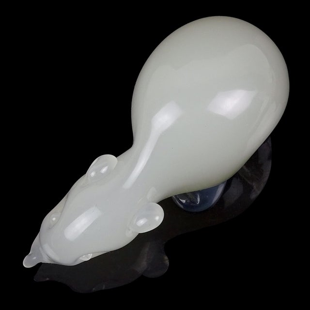 Murano Seguso Murano Vintage Opalescent White Dark Olive Italian Art Glass Baby Bear Cub Figurine For Sale - Image 4 of 6