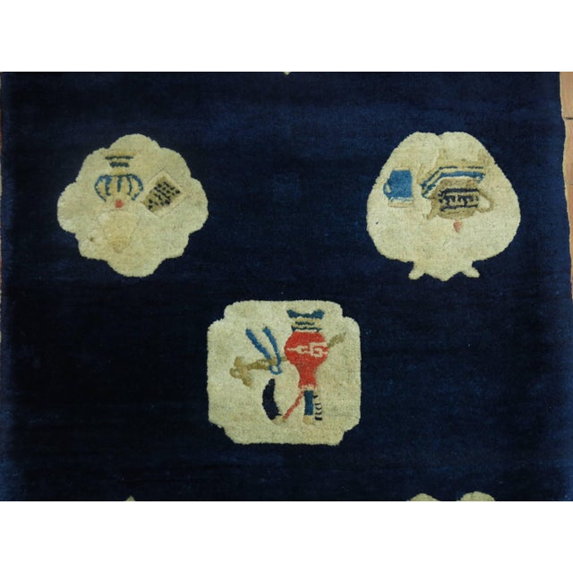 Chinoiserie Early 20th Century Midnight Blue Chinese Folk Art Throw Rug For Sale - Image 3 of 6