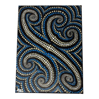 Original Signed Dot Mandala Painting Handpainted Acrylic Canvas Blue Swirl Art For Sale