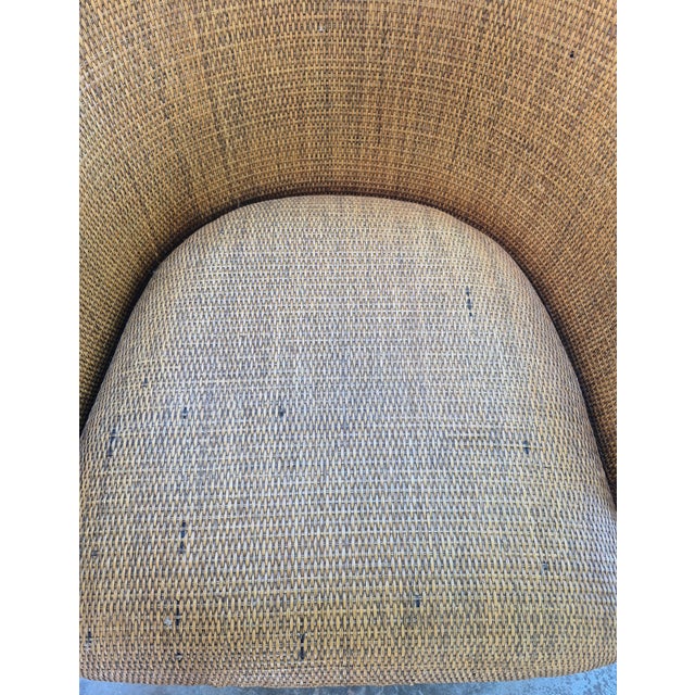 Mid 20th Century British Colonial Style Woven Rattan Wingback Armchair For Sale In Palm Springs - Image 6 of 10