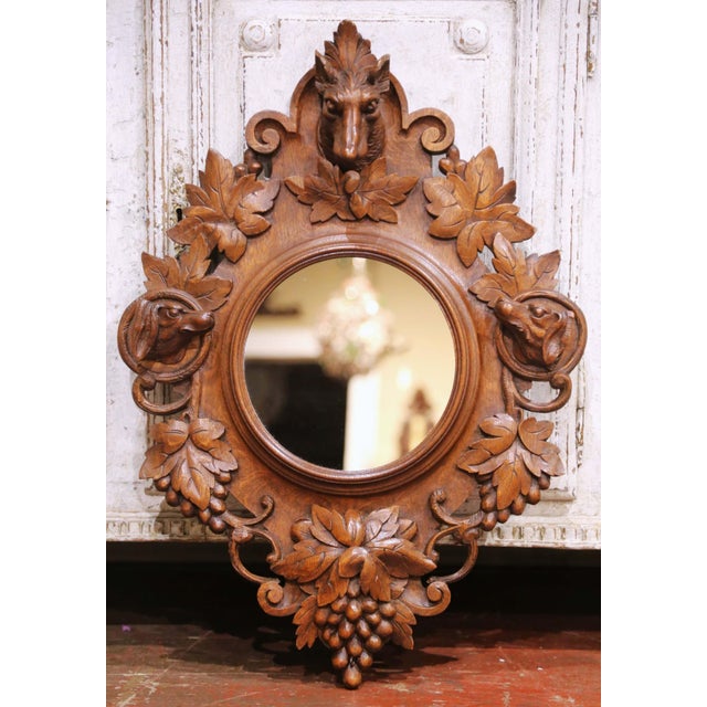 Late 19th Century 19th Century French Black Forest Carved Oak Wall Mirror With Hunting Motifs For Sale - Image 5 of 7