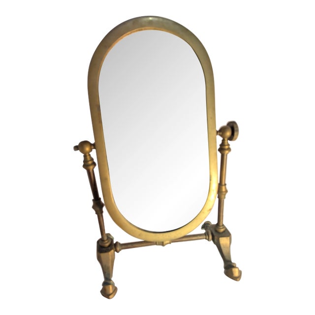 1940s Italian Made Brass Swivel Table Mirror For Sale