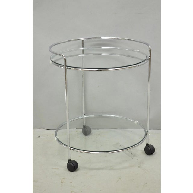 Mid-Century Modern Vintage Mid Century Modern Chrome Round Glass 2 Tier Rolling Bar Cart Side Table For Sale - Image 3 of 11