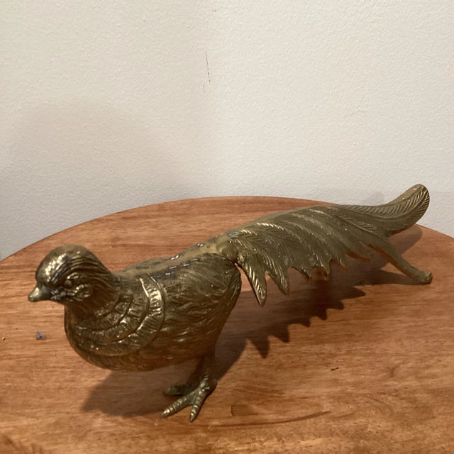 Vintage Mid 20th Century Large Solid Brass Male & Female Pheasant/Peacock Bird Figurines, Japan - a Pair For Sale In Chicago - Image 6 of 13