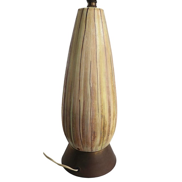 Mid Century Ceramic Table Lamp in Textured Polychrome Surface C 1950's For Sale - Image 4 of 9