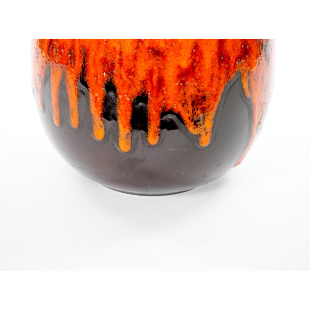 Ceramic Mid-Century West German Glazed Porcelain Vase, Orange /Brown, Black 12" Tall For Sale - Image 7 of 11