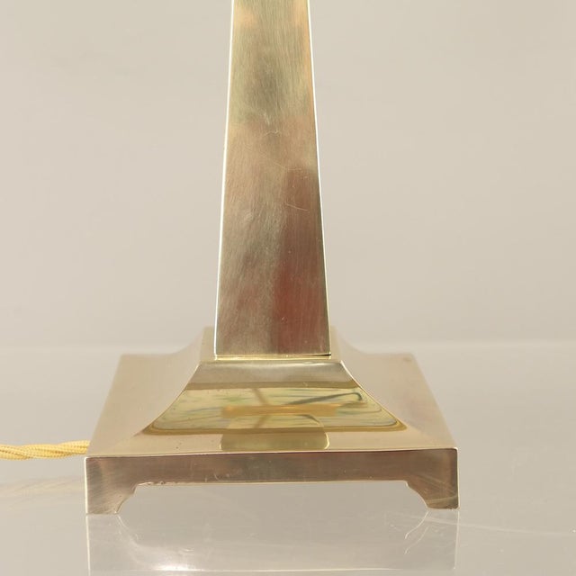 1920s Art Deco Brass Table Lamp with Mottled Glass Shade by Geb Kunstglas, Berlin, 1925 For Sale - Image 5 of 15