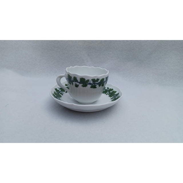 Ceramic Vintage Porcelain Mocca Espresso Cup and Saucer with Vine Leaf Pattern from Meissen, 1920s, Set of 2 For Sale - Image 7 of 7