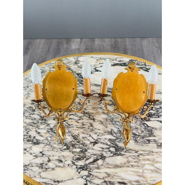 Metal 20th Century Louis XV Style Wall Sconces with Mirrors, Set of 2 For Sale - Image 7 of 10