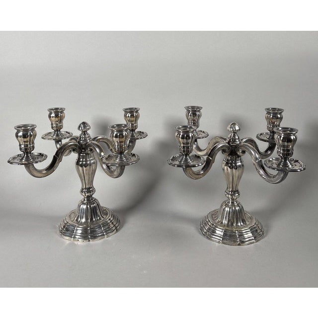 Pair of Louis XVI style solid silver 950 candelabra For Sale