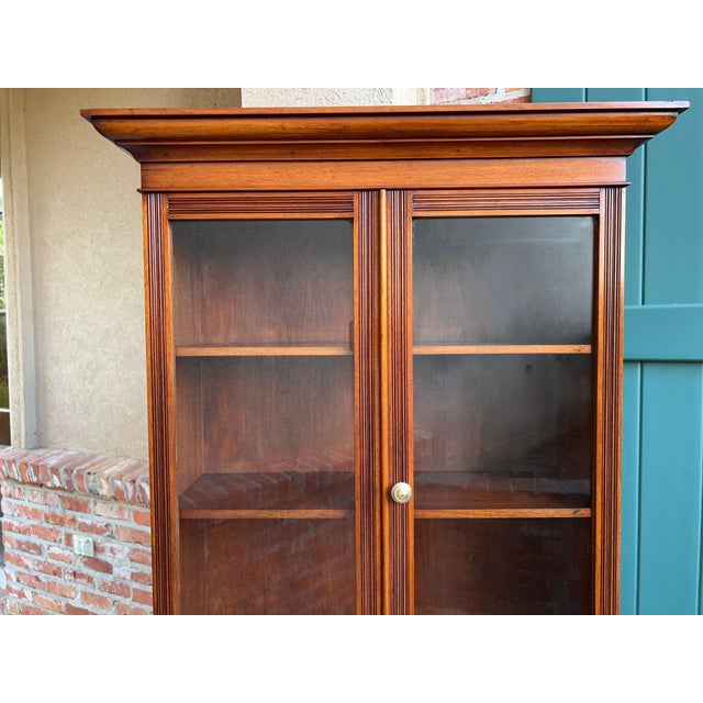 English Antique English Glass Display Cabinet Bookcase Mahogany Table Vitrine Edwardian For Sale - Image 3 of 18