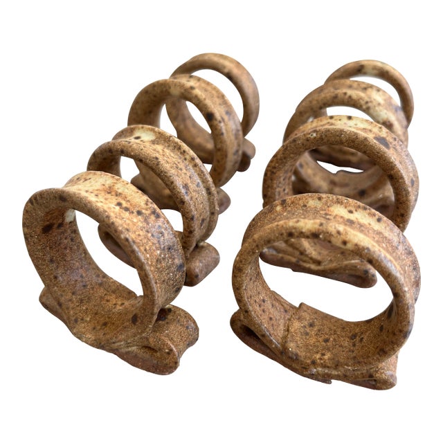 Late 20th Century Vintage Studio Art Pottery Napkins Rings- Set of 8 For Sale