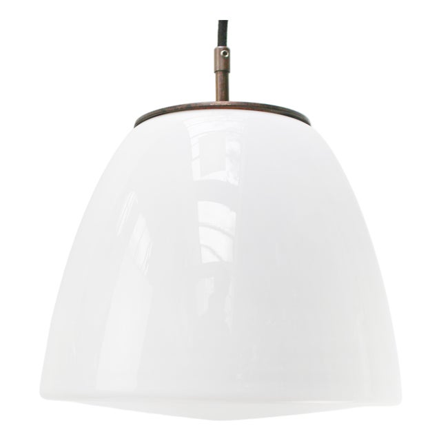 Early 20th Century White Opaline and Brass Top Pendant Lights from Philips, Holland For Sale