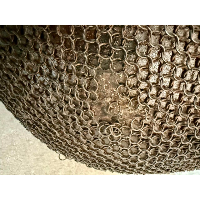 Brown Vintage Indian ‘Rajasthani Style’ Metal Water Jug, Vessel Encased in Chain-Mail, Wire Mesh Exterior For Sale - Image 8 of 12