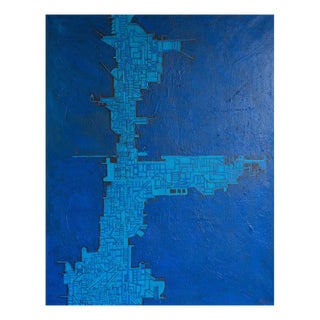 Cellos, Blue Abstract Geometric Composition, Oil on Canvas For Sale
