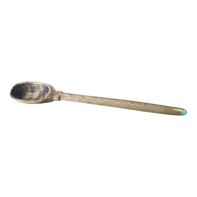 Primitive Hand-Carved Wooden Spoon With Patina For Sale